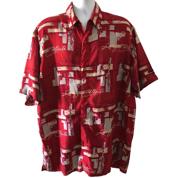 Vtg Fubu Men's S/S Button Up Shirt Sz XL All over Graphics Red EUC - Picture 1 of 7